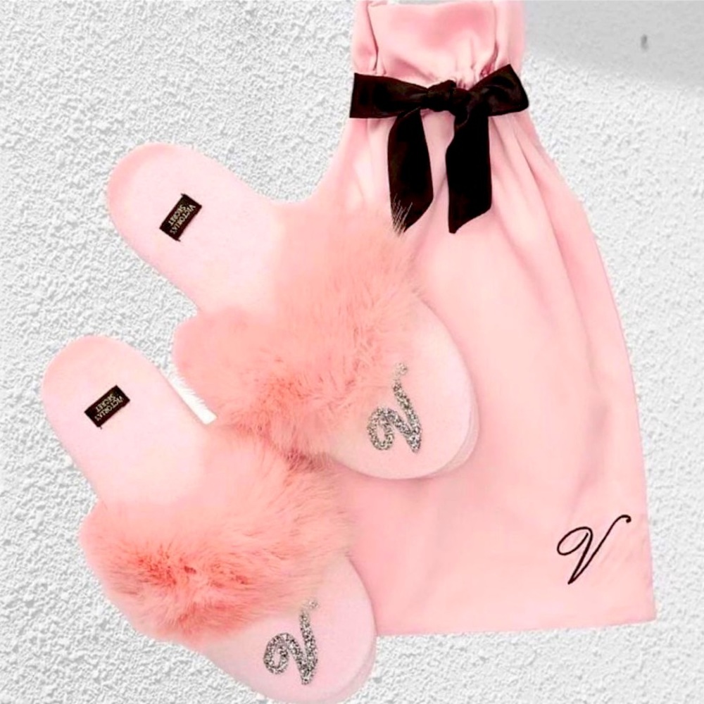 Victoria Secret velvet logo slippers